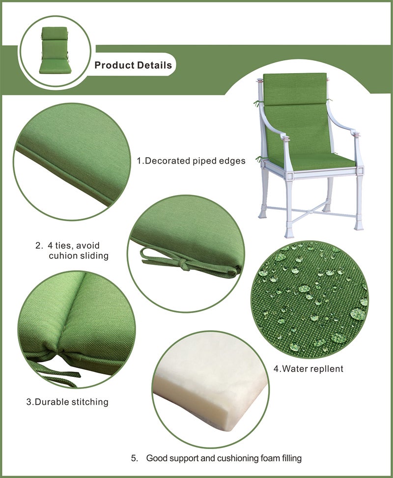 BOSSIMA Indoor Outdoor High Back Rocking Chair Cushions Replacement Patio Seat Cushion Fade Resistance, Set of 4 (Olefin Deep Green) - Image 3